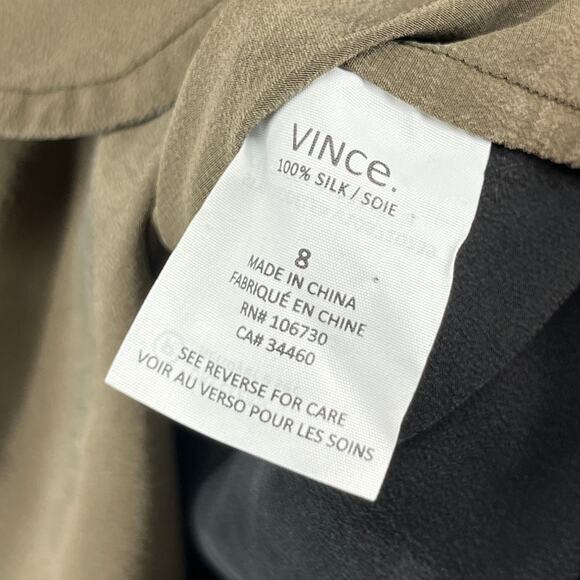 VINCE Top Women 8 Silk Crepe de Chine Colorblock Tunic Keyhole Long Sleeve Black - Picture 12 of 16